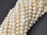 Fresh Water Pearl Beads-White, Approx 6-7mm Potato Beads-Pearls & Glass-BeadDirect