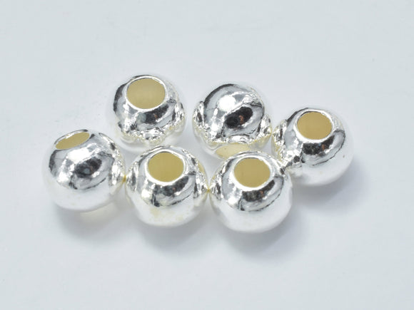 6pcs 925 Sterling Silver Beads, 6mm Round Beads-Metal Findings & Charms-BeadDirect