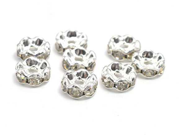Rhinestone, 6mm, Finding Spacer Round, Clear, Silver plated Brass, 30 pieces-Metal Findings & Charms-BeadDirect