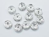 Rhinestone, 8mm, Finding Spacer Round,Clear,Silver plated Brass, 30pcs-Metal Findings & Charms-BeadDirect
