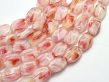 Lampwork-White & Red, 9x13mm Flat Wavy Barrel Beads, 12 Inch-BeadDirect