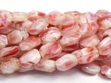 Lampwork-White & Red, 9x13mm Flat Wavy Barrel Beads, 12 Inch-BeadDirect