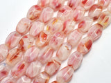 Lampwork-White & Red, 9x13mm Flat Wavy Barrel Beads, 12 Inch-BeadDirect