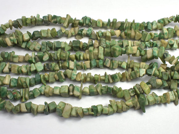 Green Spot Jasper, 4-8mm Chips Beads, 35 Inch-BeadDirect