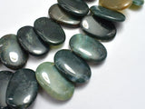 Moss Agate 20x30mm Overlapping Oval Beads, Side Drilled-BeadDirect