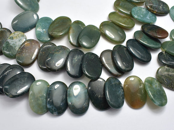 Moss Agate 20x30mm Overlapping Oval Beads, Side Drilled-BeadDirect