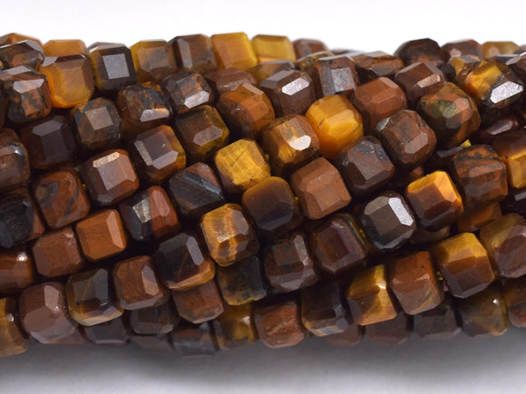 Tiger Eye, 3x3mm Faceted Cube Beads