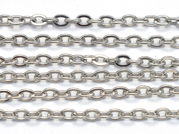 3m (9.9feet) Silver Plated Oval Chain, Brass Oval Chain, 2x2.7mm