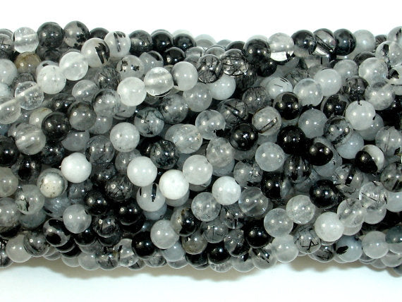 Black Rutilated Quartz 3.8mm Round Beads-BeadDirect