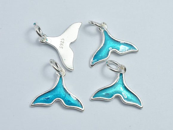 2pcs 925 Sterling Silver Charm-Enamel Teal Whale Tail Charm, Whale Tail Pendant-BeadDirect