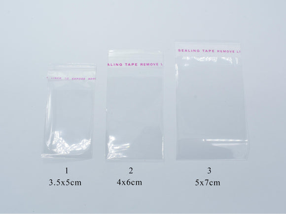 100pcs Clear Self Adhesive Seal Plastic Bags, Transparent Resealable Cellophane OPP Packing Poly Bags, 3.5x5cm, 4x6cm, 5x7cm-BeadDirect