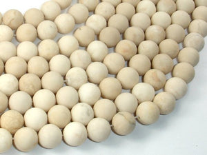 Matte White Fossil Jasper Beads, 10mm Round Beads-BeadDirect