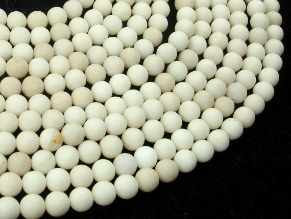 Matte White Fossil Jasper Beads, 6mm (6.3mm)-BeadDirect