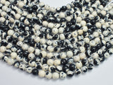 Rain Flower Stone Beads, Black, White, 8mm Round Beads-BeadDirect