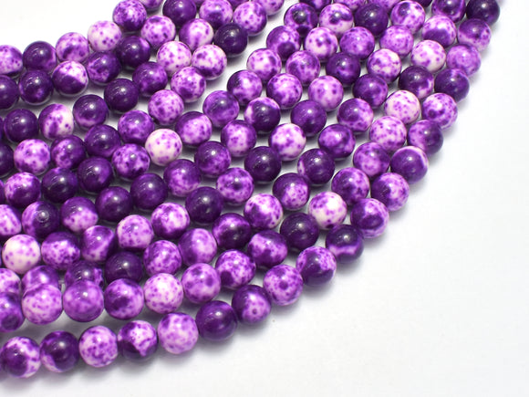 Rain Flower Stone, Purple, White, 6mm Round Beads-BeadDirect