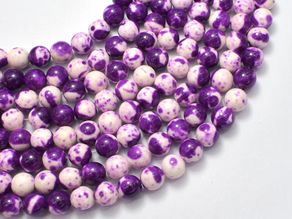 Rain Flower Stone, Purple, White, 8mm Round Beads-BeadDirect