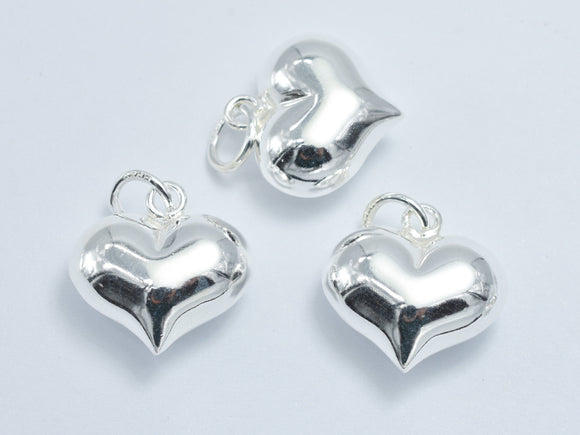 1pc 925 Sterling Silver Charm, Heart Charm, 15x15mm-BeadDirect
