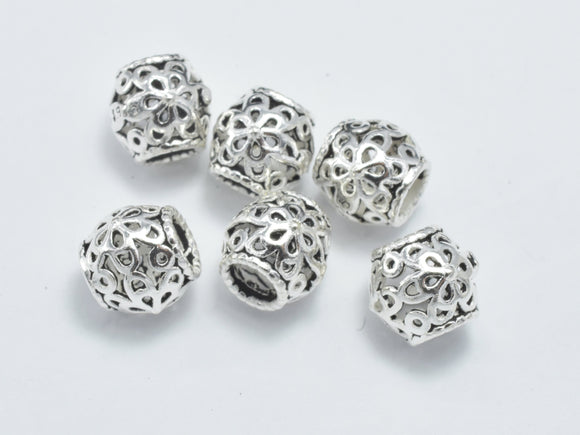 4pcs 925 Sterling Silver Beads-Antique Silver, Filigree Drum Beads, Big Hole Spacer Beads, 7x6.8mm-Metal Findings & Charms-BeadDirect