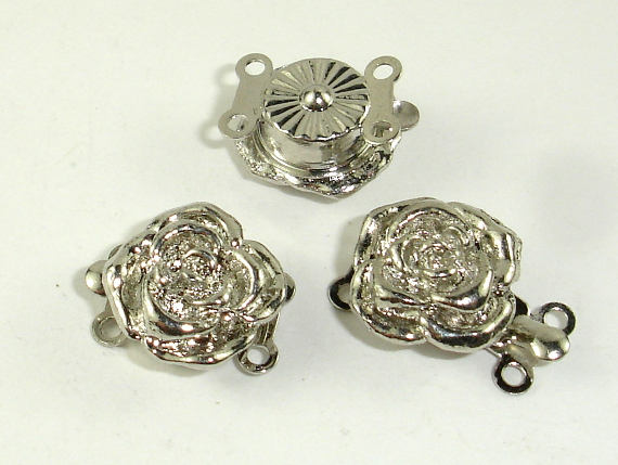 Rose Box Clasps- 2 strand , Rhodium Plated, 12mm, 2pcs-Metal Findings & Charms-BeadDirect