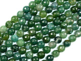 Moss Agate Beads, 8mm, Green, Faceted Round Beads-BeadDirect