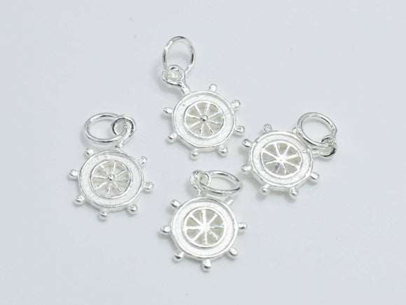 2pcs 925 Sterling Silver Charm, Ship Wheel Charm, 11mm-Metal Findings & Charms-BeadDirect