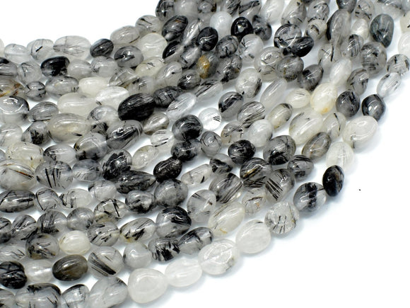 Black Rutilated Quartz Beads, Approx 6x8mm Nugget Beads-Gems: Nugget,Chips,Drop-BeadDirect