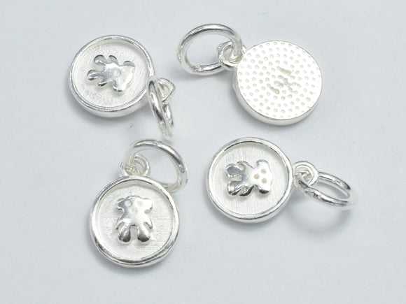4pcs 925 Sterling Silver Charms, Bear Charms, 7.8mm Coin-BeadDirect