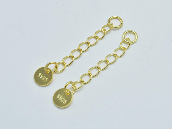 4pcs 24K Gold Vermeil Extension Chain, 925 Sterling Silver Chain, 30mm Long-Metal Findings & Charms-BeadDirect
