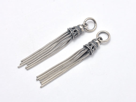 1pcs 925 Sterling Silver Charm-Antique Silver, Tassel Charm/Pendant, 5x32mm-Metal Findings & Charms-BeadDirect