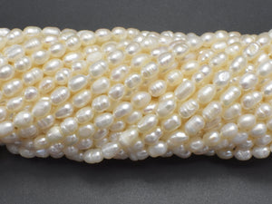 Fresh Water Pearl Beads-White, Approx. 4x5mm Rice Beads, 15 Inch-Pearls & Glass-BeadDirect