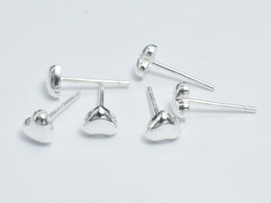 10pcs (5pairs) 925 Sterling Silver Heart Pad Earring Stud Post, 5x4.5mm Heart Pad, 11mm Long-BeadDirect