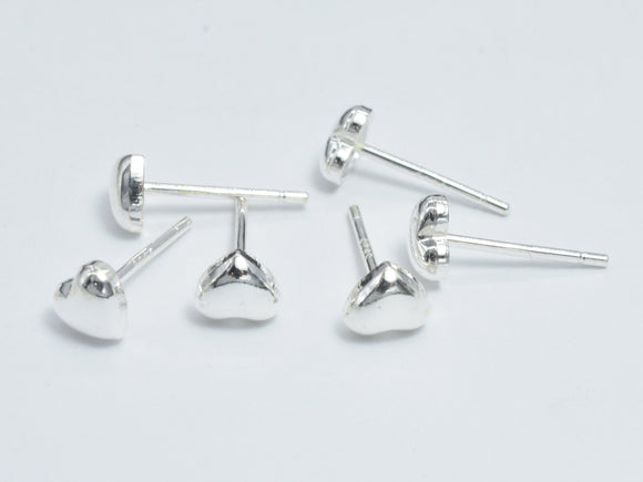 10pcs (5pairs) 925 Sterling Silver Heart Pad Earring Stud Post, 5x4.5mm Heart Pad, 11mm Long-BeadDirect