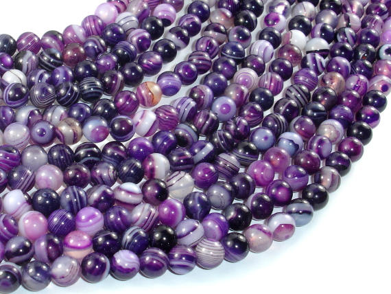 Banded Agate Beads, Purple, 6mm(6.5mm) Round-Agate: Round & Faceted-BeadDirect
