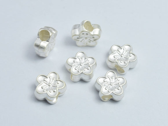 2pcs Matte 925 Sterling Silver Flower Beads, 9mm-BeadDirect