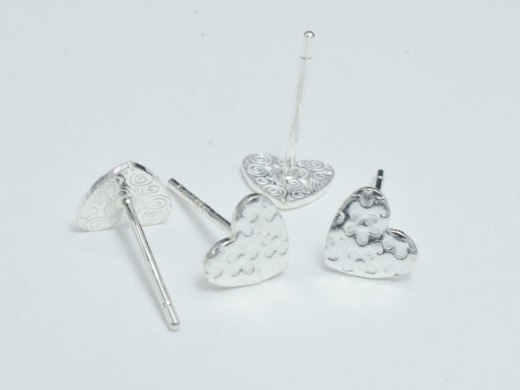 10pcs (5pairs) 925 Sterling Silver Heart Pad Earring Stud Post, 6.6x5.8mm Heart Pad-BeadDirect