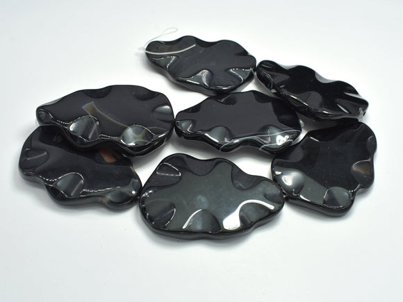 Black Agate, 38x55mm Wavy Flat Teardrop Beads-BeadDirect