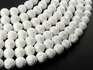 Tridacna Shell Beads, 10mm (10.5mm) Carved Lotus Flower Round Beads-Gems: Round & Faceted-BeadDirect