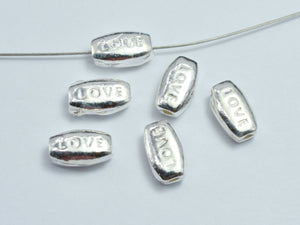 2pcs 925 Sterling Silver "LOVE" Oval Beads, 8x5mm-BeadDirect