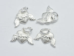 2pcs 925 Sterling Silver Charms, Heart with Wings Charms, 14x9.5mm-BeadDirect