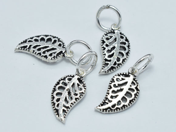 2pcs 925 Sterling Silver Charms-Antique Silver, Leaf Charm, 14x7mm-Metal Findings & Charms-BeadDirect