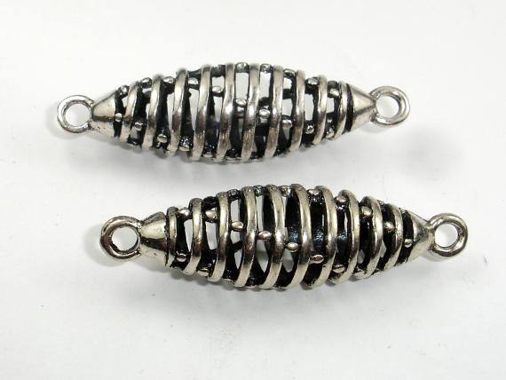 Metal Links, Hollow Connector Links, Zinc Alloy, Antique Silver Tone 2pcs-Metal Findings & Charms-BeadDirect