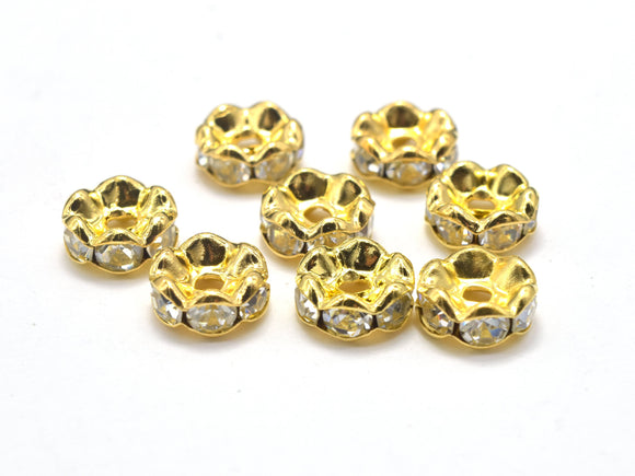 Rhinestone, 6mm,Finding Spacer Round, Gold plated Brass, 30 pieces-Metal Findings & Charms-BeadDirect