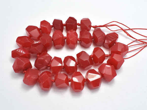 Jade Beads-Red, Approx. 12x16mm Faceted Nugget-BeadDirect