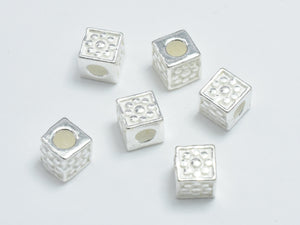 4pcs 925 Sterling Silver Beads, 4x4mm Cube Beads, Big Hole beads-BeadDirect