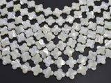 Mother of Pearl, MOP, White, 14mm Four Leaf Clover Flower-BeadDirect