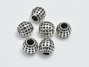 2pcs 925 Sterling Silver Beads-Antique Silver, 7.2x3.6mm Drum Beads, Big Hole Spacer-Metal Findings & Charms-BeadDirect