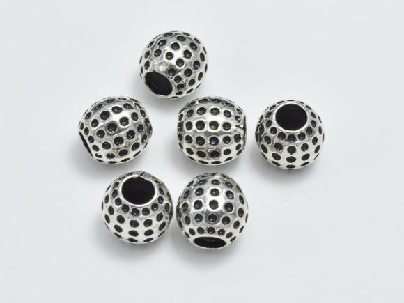 2pcs 925 Sterling Silver Beads-Antique Silver, 7.2x3.6mm Drum Beads, Big Hole Spacer-Metal Findings & Charms-BeadDirect