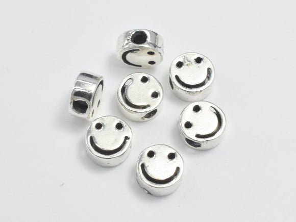 8pcs 925 Sterling Silver Beads-Antique Silver, 5mm Smiling Face Coin-Metal Findings & Charms-BeadDirect
