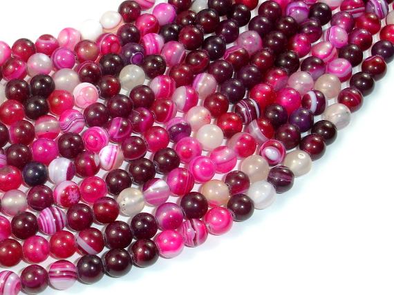 Banded Agate Beads, Fuchsia Agate, 6mm(6.3mm) Round-Gems: Round & Faceted-BeadDirect