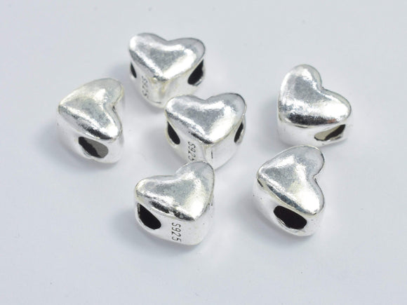 1pc 925 Sterling Silver Beads, 8x6.5mm Heart Beads-Metal Findings & Charms-BeadDirect